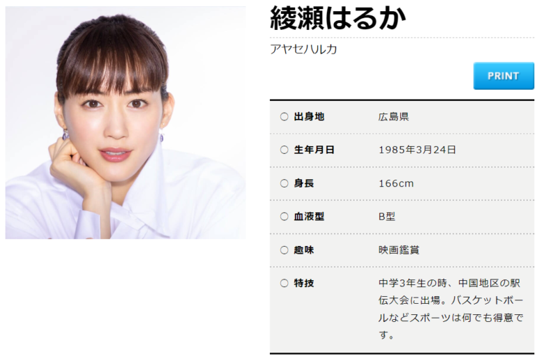 綾瀬はるかさんのプロフィール